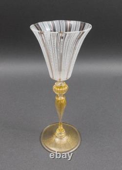 Vintage Venetian Murano Italy Latticino Gold Fleck 9 1/4 Tall Wine Glass Goblet