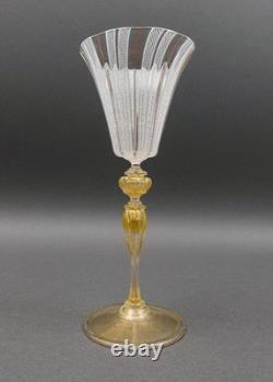 Vintage Venetian Murano Italy Latticino Gold Fleck 9 1/4 Tall Wine Glass Goblet