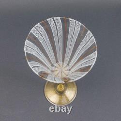 Vintage Venetian Murano Italy Latticino Gold Fleck 9 1/4 Tall Wine Glass Goblet