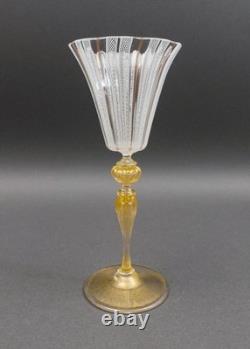 Vintage Venetian Murano Italy Latticino Gold Fleck 9 1/4 Tall Wine Glass Goblet