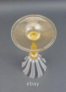 Vintage Venetian Murano Italy Latticino Gold Fleck 9 1/4 Tall Wine Glass Goblet
