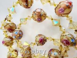 Vintage Venetian Murano Lampwork Wedding Cake Glass Crystal Beads Necklace