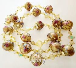 Vintage Venetian Murano Lampwork Wedding Cake Glass Crystal Beads Necklace