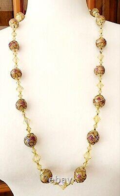 Vintage Venetian Murano Lampwork Wedding Cake Glass Crystal Beads Necklace