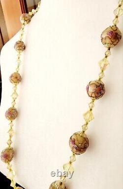 Vintage Venetian Murano Lampwork Wedding Cake Glass Crystal Beads Necklace