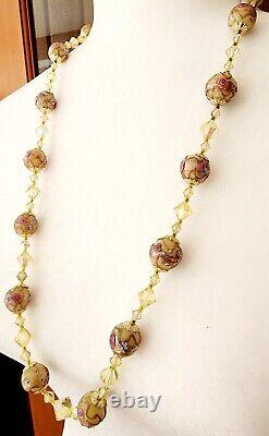 Vintage Venetian Murano Lampwork Wedding Cake Glass Crystal Beads Necklace