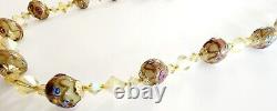 Vintage Venetian Murano Lampwork Wedding Cake Glass Crystal Beads Necklace