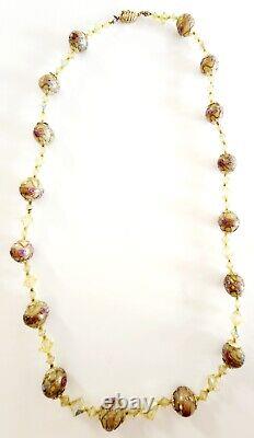 Vintage Venetian Murano Lampwork Wedding Cake Glass Crystal Beads Necklace