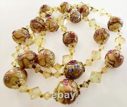 Vintage Venetian Murano Lampwork Wedding Cake Glass Crystal Beads Necklace
