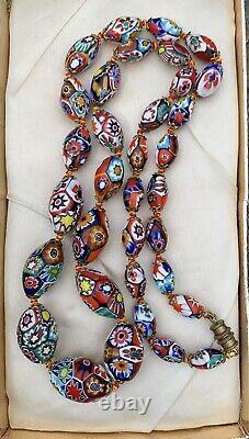 Vintage Venetian Murano MILLEFIORI Graduated Glass Bead Necklace