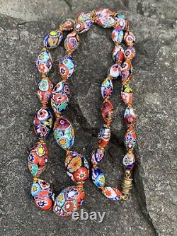 Vintage Venetian Murano MILLEFIORI Graduated Glass Bead Necklace