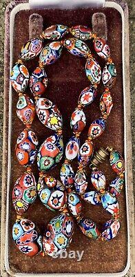 Vintage Venetian Murano MILLEFIORI Graduated Glass Bead Necklace