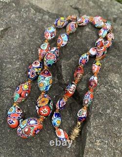 Vintage Venetian Murano MILLEFIORI Graduated Glass Bead Necklace