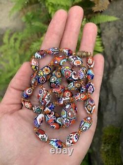 Vintage Venetian Murano MILLEFIORI Graduated Glass Bead Necklace