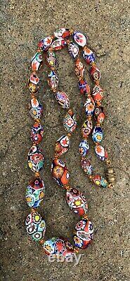 Vintage Venetian Murano MILLEFIORI Graduated Glass Bead Necklace