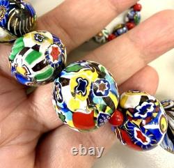 Vintage Venetian Murano Millefiori Art Glass Bead Necklace Graduated 29'