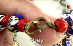 Vintage Venetian Murano Millefiori Art Glass Bead Necklace Graduated 29'
