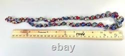 Vintage Venetian Murano Millefiori Art Glass Bead Necklace Graduated 29'