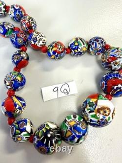 Vintage Venetian Murano Millefiori Art Glass Bead Necklace Graduated 29'