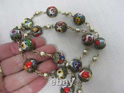 Vintage Venetian Murano Millefiori Colorful Glass Bead Necklace 25 Screw Clasp