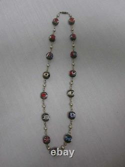 Vintage Venetian Murano Millefiori Colorful Glass Bead Necklace 25 Screw Clasp