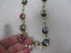 Vintage Venetian Murano Millefiori Colorful Glass Bead Necklace 25 Screw Clasp