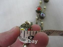 Vintage Venetian Murano Millefiori Colorful Glass Bead Necklace 25 Screw Clasp