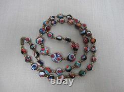 Vintage Venetian Murano Millefiori Colorful Glass Bead Necklace 26 Screw Clasp