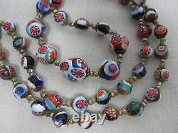 Vintage Venetian Murano Millefiori Colorful Glass Bead Necklace 26 Screw Clasp