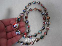 Vintage Venetian Murano Millefiori Colorful Glass Bead Necklace 26 Screw Clasp
