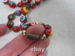 Vintage Venetian Murano Millefiori Colorful Glass Bead Necklace 29 Screw Clasp