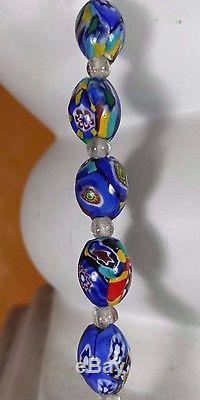 Vintage Venetian Murano Millefiori Glass Bead Long Necklace & Earrings