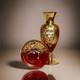 Vintage Venetian Murano Ruby Red Glass Vase & Bowl Set Gold Gilt Enamel 1960s