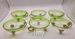 Vintage Venetian Murano Style Green Art Glass Dessert Bowls Set of 6
