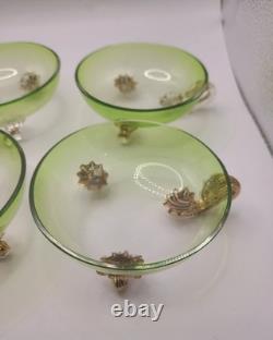 Vintage Venetian Murano Style Green Art Glass Dessert Bowls Set of 6