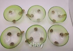 Vintage Venetian Murano Style Green Art Glass Dessert Bowls Set of 6