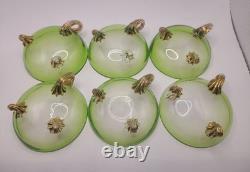 Vintage Venetian Murano Style Green Art Glass Dessert Bowls Set of 6