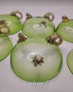 Vintage Venetian Murano Style Green Art Glass Dessert Bowls Set of 6