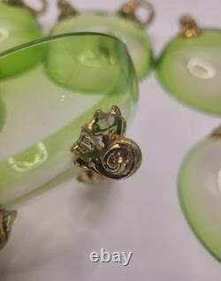 Vintage Venetian Murano Style Green Art Glass Dessert Bowls Set of 6