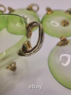 Vintage Venetian Murano Style Green Art Glass Dessert Bowls Set of 6