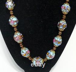 Vintage Venetian Murano Turquoise Blue Wedding Cake Art Glass Necklace