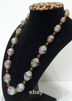 Vintage Venetian Murano Turquoise Blue Wedding Cake Art Glass Necklace