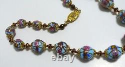 Vintage Venetian Murano Turquoise Blue Wedding Cake Art Glass Necklace