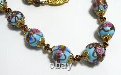 Vintage Venetian Murano Turquoise Blue Wedding Cake Art Glass Necklace