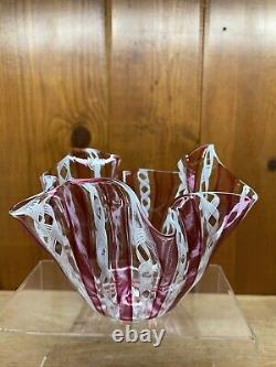 Vintage Venetian Murano Venini Lattacino Pink White Glass Handkerchief Vase WOW