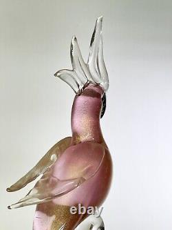 Vintage Venetian Pink GoldFleck Murano Art Glass Parrot Cockatoo Bird Italy 17in