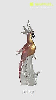 Vintage Venetian Pink GoldFleck Murano Art Glass Parrot Cockatoo Bird Italy 17in