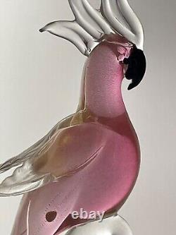 Vintage Venetian Pink GoldFleck Murano Art Glass Parrot Cockatoo Bird Italy 17in