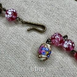 Vintage Venetian Wedding Cake Pink Roses Murano Glass Bead Copper Link Necklace