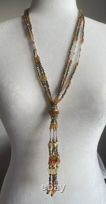 Vintage Venetian italian murano glass beaded Honey Golden necklace